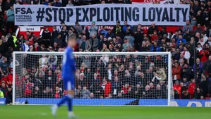 Manchester United fans protest against rising ticket prices at Old Trafford